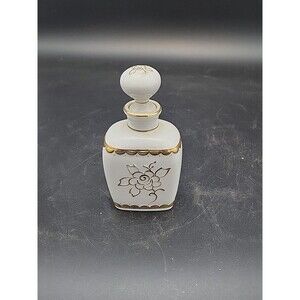 Matson Porcelain Perfume Bottle W Stopper Gold Rose & Scallops Hand Painted Vtg